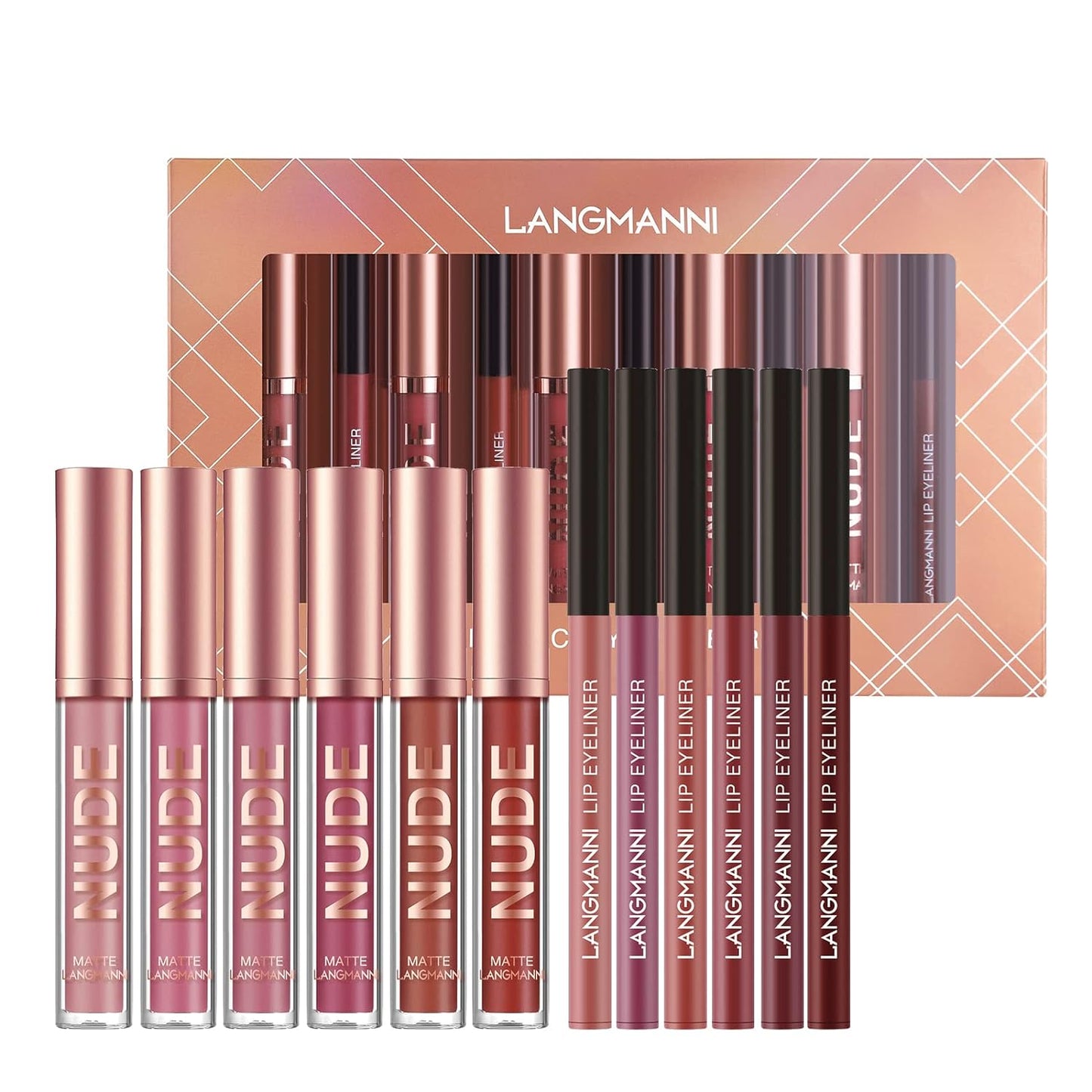 LANGMANNI_6_Matte_Lipstick_with_6_Lipliners_Durable_Makeup_Set,Long-Lasting_Non-Stick_Cup_Not_Fade_Waterproof_Pigmented_Velvet_Lipgloss_Kit_Beauty_Cosmetics_Makeup_Gift_for_Girls_(#A)_Flawless