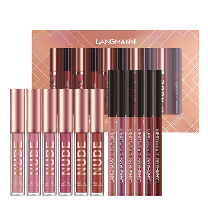 LANGMANNI_6_Matte_Lipstick_with_6_Lipliners_Durable_Makeup_Set,Long-Lasting_Non-Stick_Cup_Not_Fade_Waterproof_Pigmented_Velvet_Lipgloss_Kit_Beauty_Cosmetics_Makeup_Gift_for_Girls_(#A)_Flawless