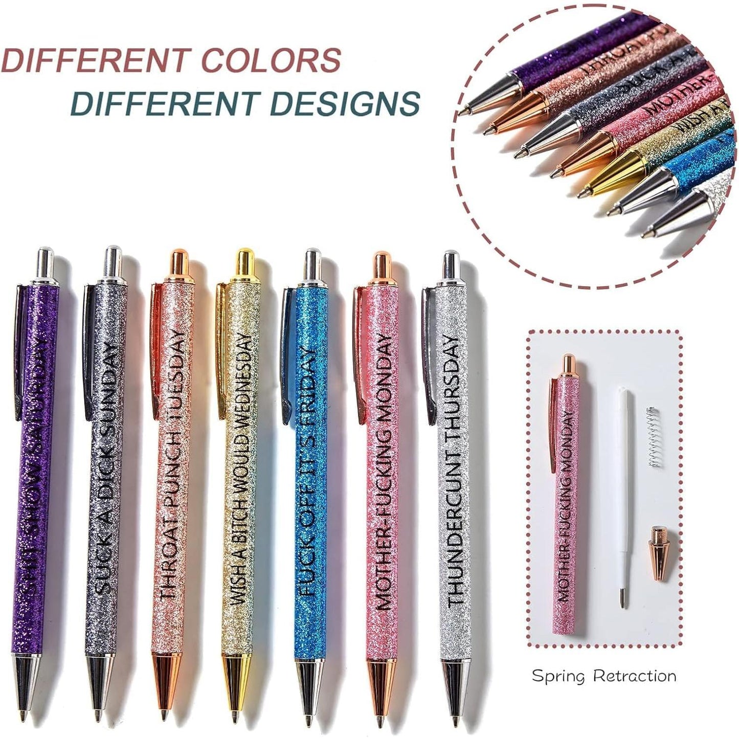 Seven_Days_of_The_Week_Pen_Describing_Mentality,Glitter_Ballpoint_Pens,Black_Ink_Medium_Point_1.0_mm_Gift_Pens,_Cute_Pens_Office_Supplies_for_Women