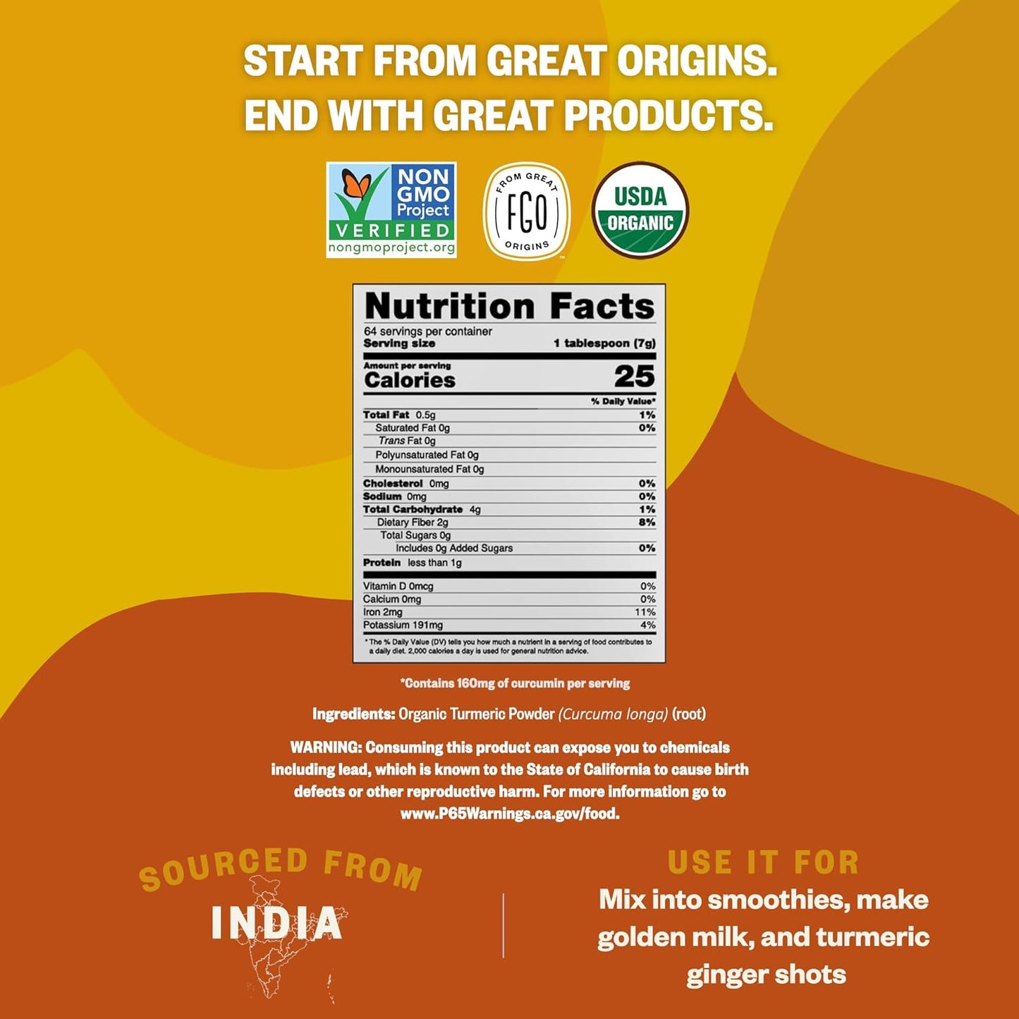 FGO_Organic_Turmeric_Powder_w/Curcumin,_8oz_Resealable_Pouch,_USDA_and_Non-GMO,_Sourced_from_India,_Packaging_May_Vary_(Pack_of_1)