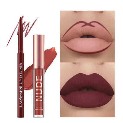 LANGMANNI_6_Matte_Lipstick_with_6_Lipliners_Durable_Makeup_Set,Long-Lasting_Non-Stick_Cup_Not_Fade_Waterproof_Pigmented_Velvet_Lipgloss_Kit_Beauty_Cosmetics_Makeup_Gift_for_Girls_(#A)_Flawless