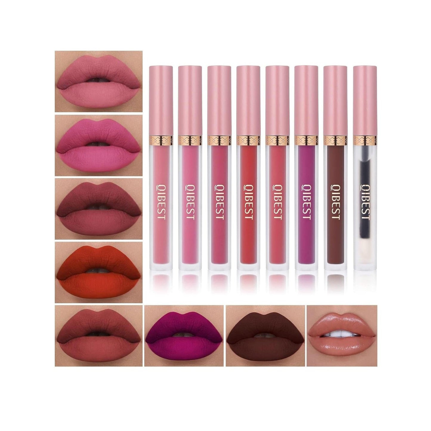 QiBest_7Pcs_Matte_Liquid_Lipstick_Set_with_Lip_Plumper,_Waterproof_and_Velvet_Lip_Makeup_Gloss_Lipgloss_Silky_Smooth_Flawless_Glossy_Lip_Care_Cosmetic