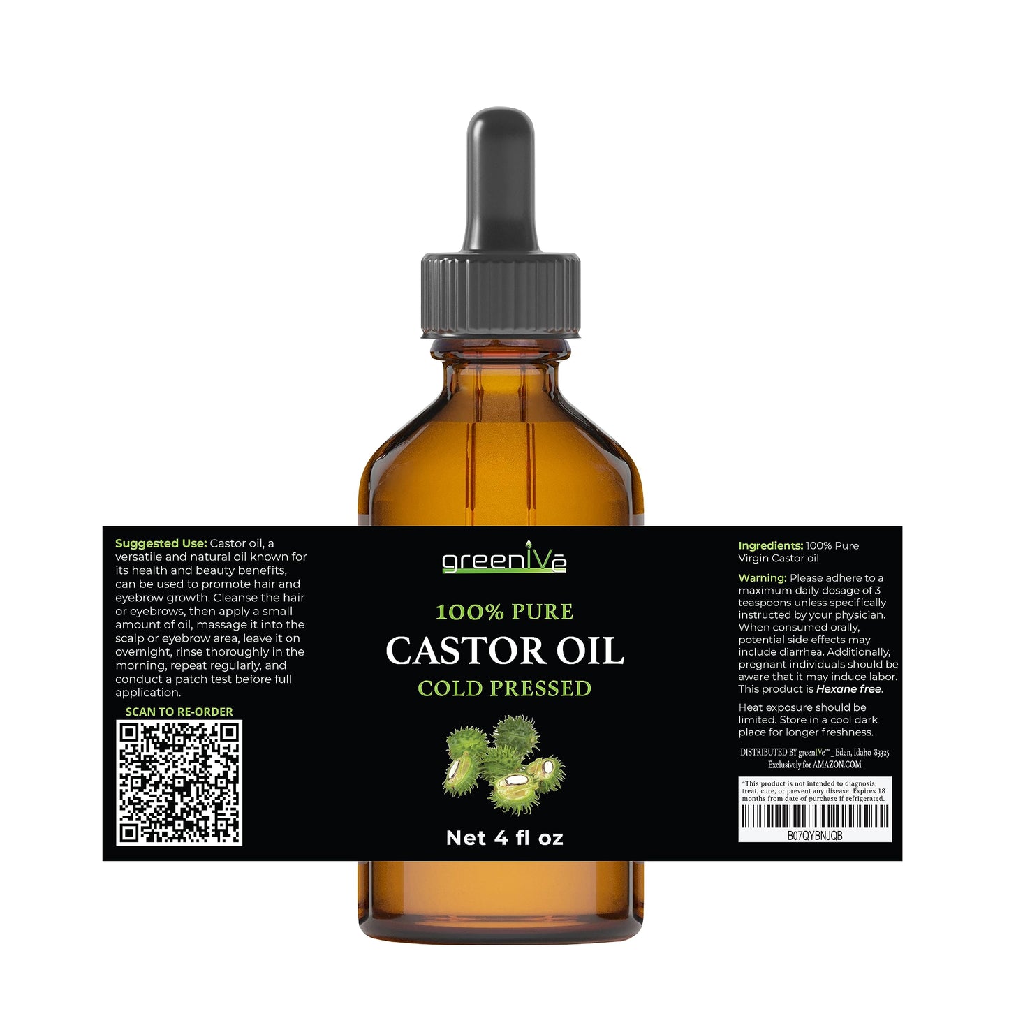 GreenIVe_-_100%_Pure_Castor_Oil_-_Cold_Pressed_-_Hexane_Free_-_Exclusively_on_Amazon_(4_Fl_Oz_(Pack_of_1))