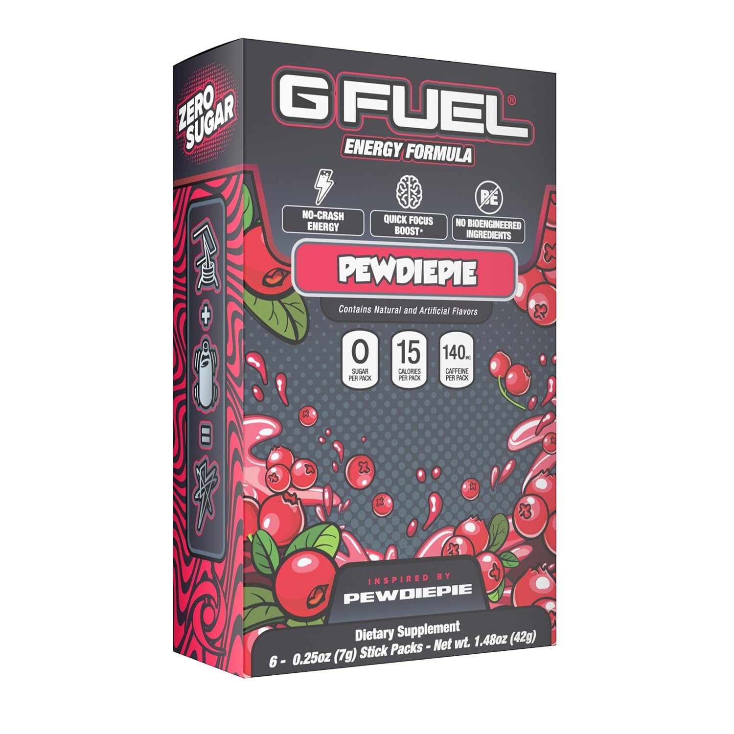 G_Fuel_PewDiePie_Energy_Powder_Packets,_Sugar_Free,_Clean_Caffeine_Focus_Supplement,_Water_Mix,_Lingonberry_Fruit_Flavor,_Focus_Amino,_Vitamin_+_Antioxidants_Blend_-_6_Stick_Pack,_0.25_oz