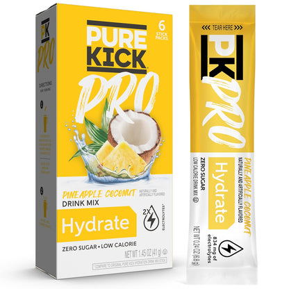 PURE_KICK_PRO_Hydration_Electrolyte_Drink_Mix,_Pineapple_Coconut,_Includes_1_Box_with_6_Packets_in_Each