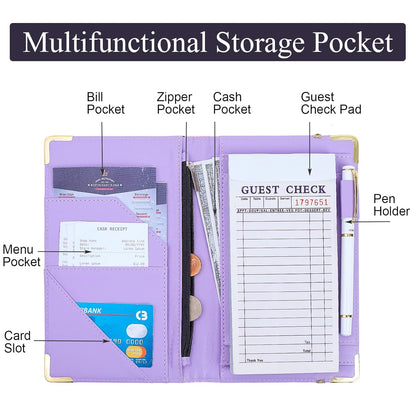 Server_Book_Waitress_Book_with_Money_Pocket_Unique_Glitter_Leather_Server_Books_for_Waitress_Black_Serving_Books_with_Zipper_Pocket_Waiter_Accessories