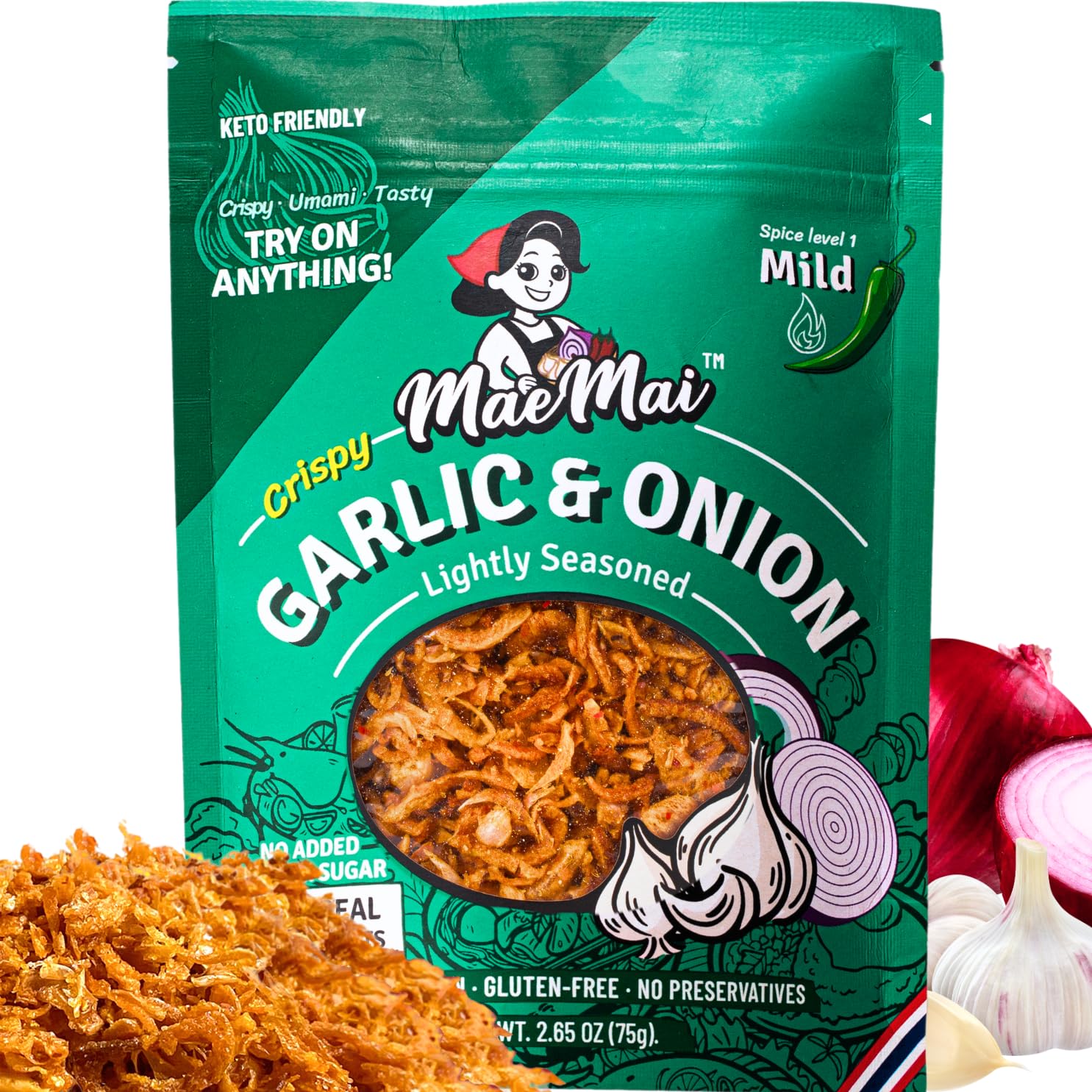 MaeMai_MILD_Spice_-_Non-Oily_Chili_Crisp_Topper,_Rice_Seasoning,_Ramen_Furikake_|_Umami_Onion_&_Garlic_Flakes