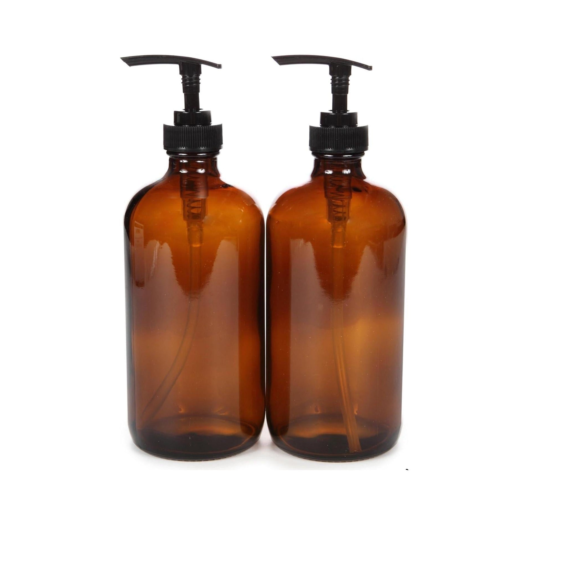 Vivaplex,_2,_Large,_16_oz,_Empty,_Amber_Glass_Bottles_with_Black_Lotion_Pumps