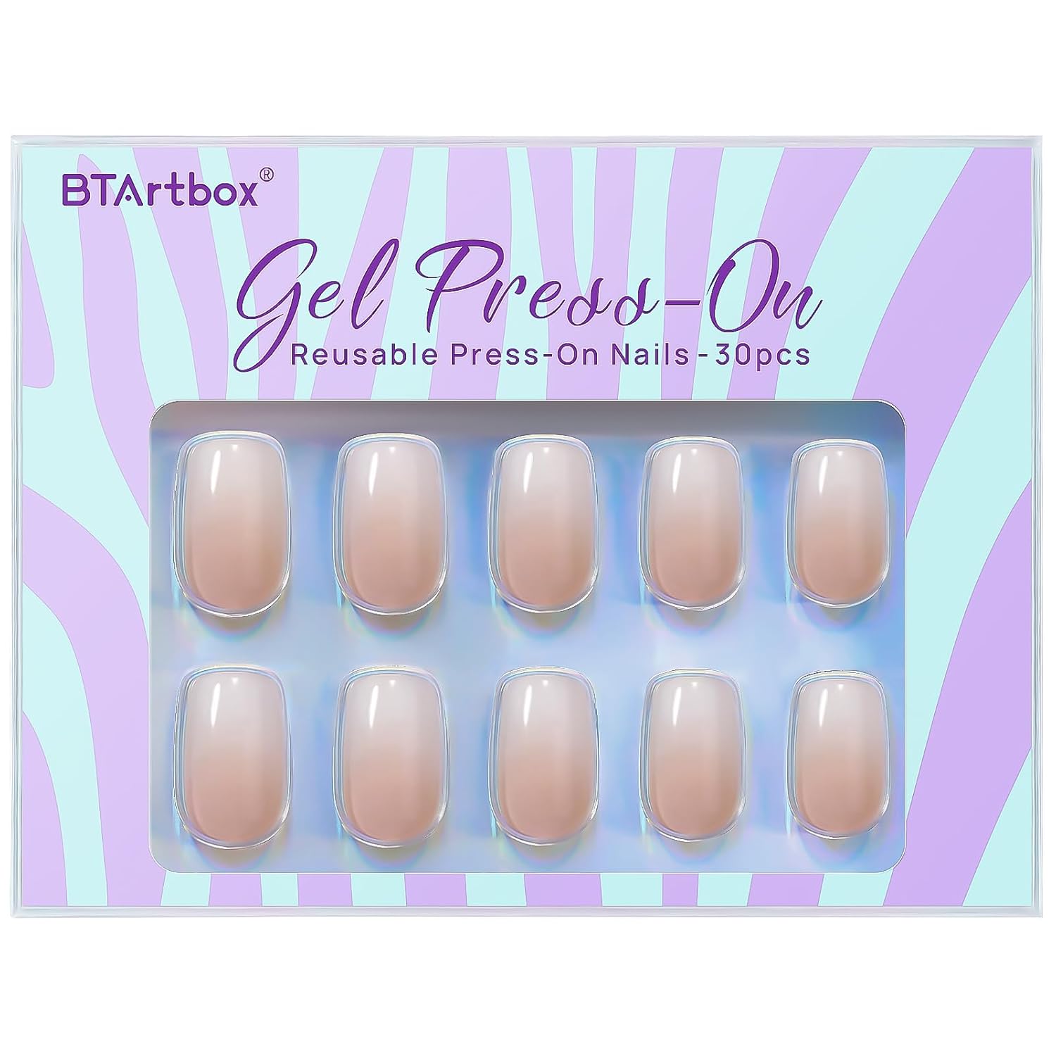 BTArtbox_Square_Ombre_Press_On_Nails_-_Soft_Gel_Press_On_Nails_Short_with_Nail_Glue,_15_Sizes_-_30_Reusable_Fake_Nails_Kit,_Vanilla_Cream