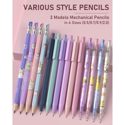 Nicpro_47PCS_Aesthetic_School_Supplies_in_Big_Capacity_Pen_Case,_Cute_Pastel_Mechanical_Pencils_0.5,_0.7,_0.9_&_2mm_Lead_Holder_with_25_Tube_Lead_Refills_4B_2B_HB_2H_Color,_Erasers_for_Student_Writing
