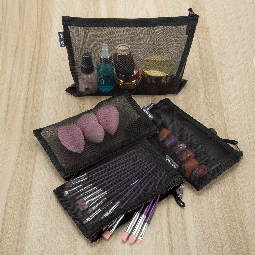 HRX_Package_Nylon_Mesh_Cosmetic_Zipper_Bags,_6PCS_Black_Makeup_Pouches_Travel_Organizer_Case_for_Purse_Diaper_Bag_(A5_x_3pcs,_A6_x_3pcs)