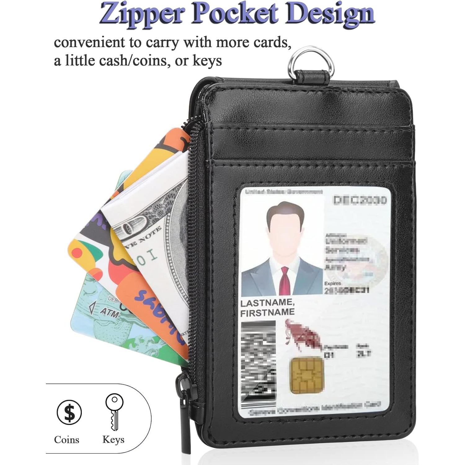 Teskyer_Badge_Holder_with_Zip_Pocket,_Multiple_Card_Slots_Leather_ID_Card_Holder_with_Nylon_Lanyard_for_Cruise_Ship_Cards,_Office_School_ID,_Work_Name_Cards,_Driver's_License
