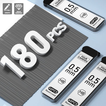 Four_Candies_Cute_Mechanical_Pencil_Set_with_Case_-_3PCS_Pencils_0.5mm_with_180PCS_HB_Lead_Refills,_3PCS_Erasers_&_9PCS_Eraser_Refills,_White_Clear_Mechanical_Pencil_for_Students_Drawing,_Writing