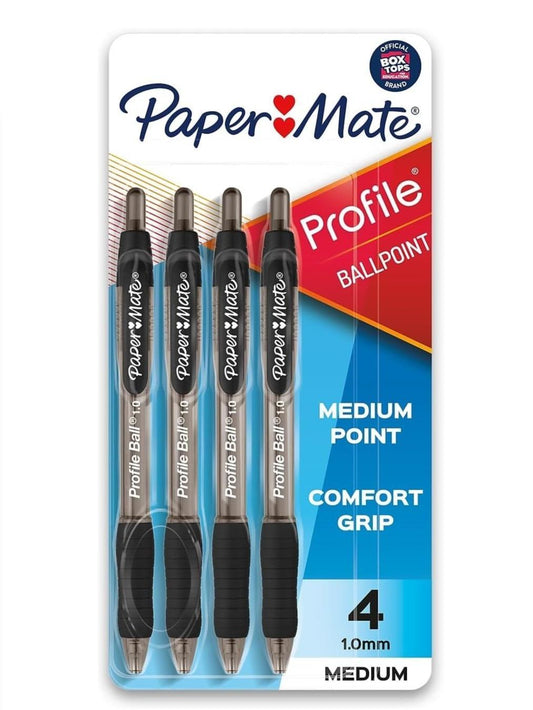 Paper_Mate_Profile_Ballpoint_Pen,_Retractable,_Medium_1_Mm,_Black_Ink,_Translucent_Barrel,_4/pack