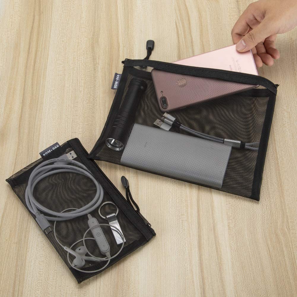 HRX_Package_Nylon_Mesh_Cosmetic_Zipper_Bags,_6PCS_Black_Makeup_Pouches_Travel_Organizer_Case_for_Purse_Diaper_Bag_(A5_x_3pcs,_A6_x_3pcs)