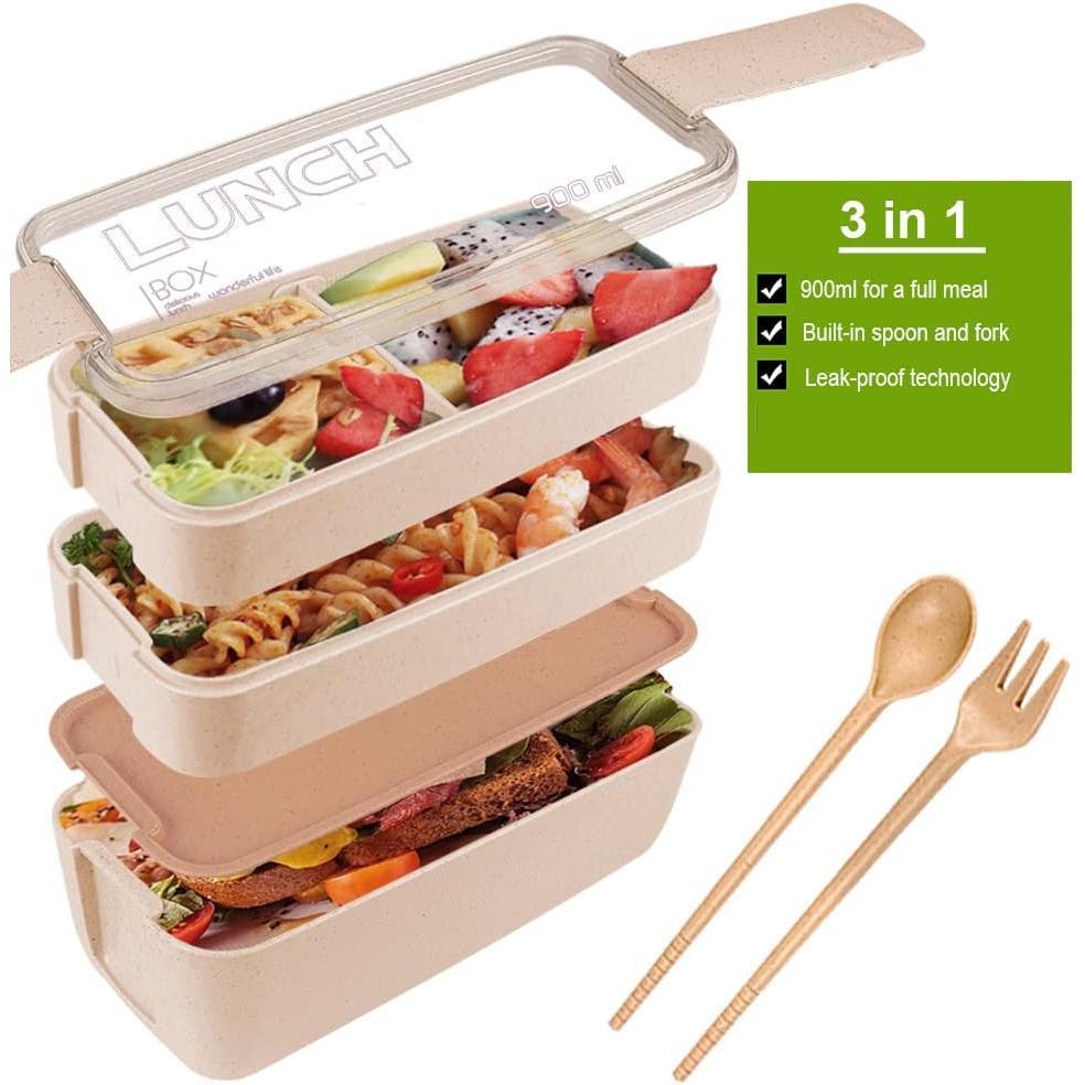 Iteryn_Bento_Adults_Lunch_Box,_Stackable,_3-In-1_Compartment_-_Wheat_Straw,_Leakproof_Eco-Friendly_Meal_Prep_Containers_Tableware