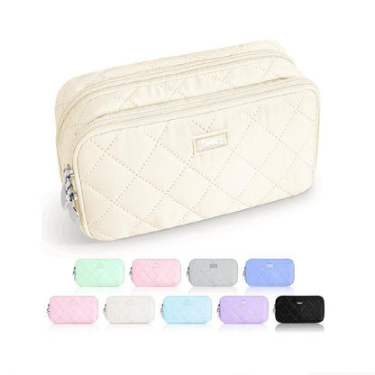 Sooez_Large_Pencil_Case_Pouch,Extra_Big_Pencil_Bag_with_8_Compartments,Pen_Bag_Wide_Opening,Soft_Quilted_Pencil_Pouch_Organizer_with_Zipper,Portable_Pencil_Case_for_Teen_Girls,Beige
