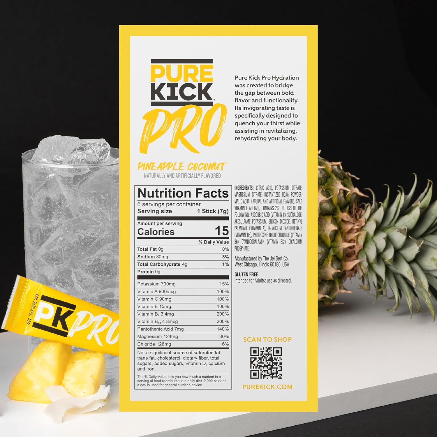 PURE_KICK_PRO_Hydration_Electrolyte_Drink_Mix,_Pineapple_Coconut,_Includes_1_Box_with_6_Packets_in_Each