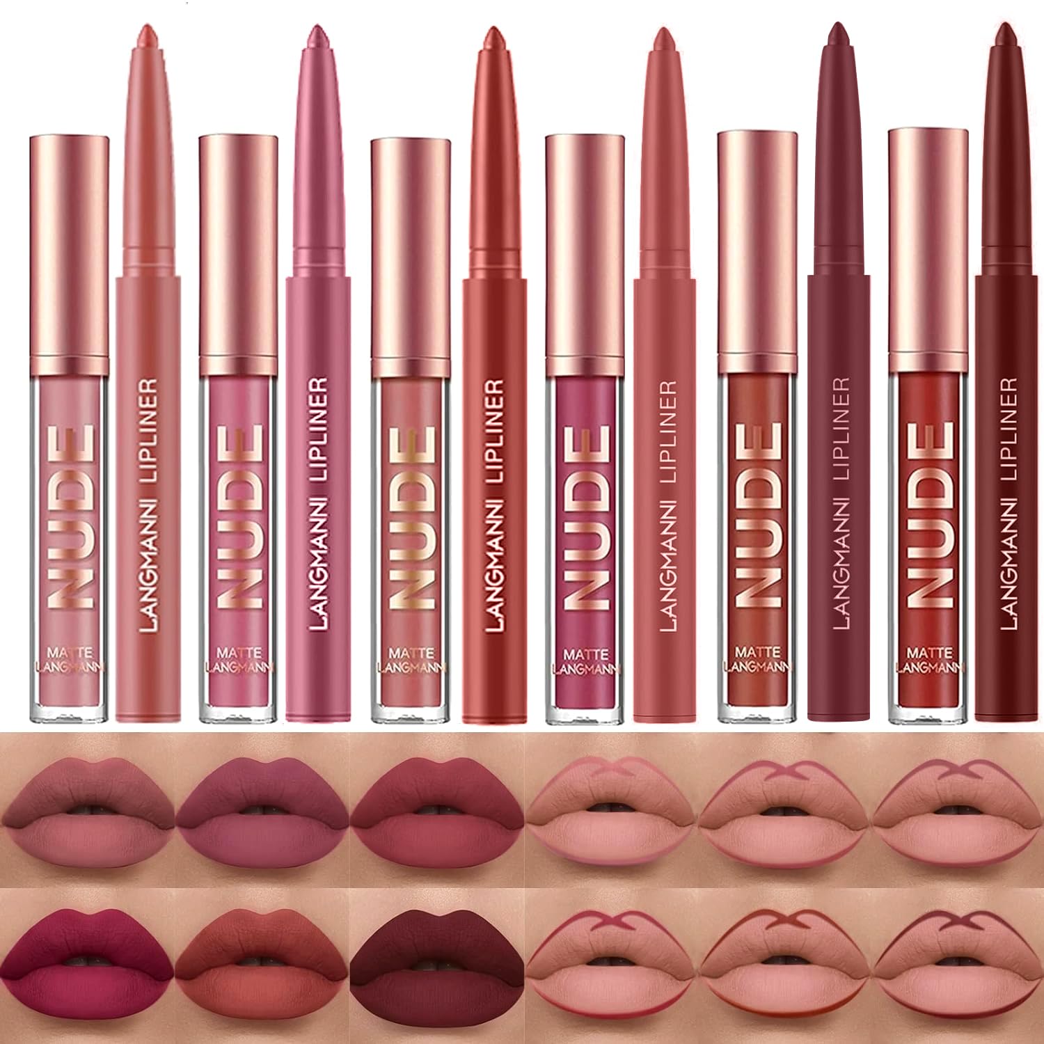 LANGMANNI_6_Matte_Lipstick_with_6_Lipliners_Durable_Makeup_Set,Long-Lasting_Non-Stick_Cup_Not_Fade_Waterproof_Pigmented_Velvet_Lipgloss_Kit_Beauty_Cosmetics_Makeup_Gift_for_Girls_(#A)_Flawless