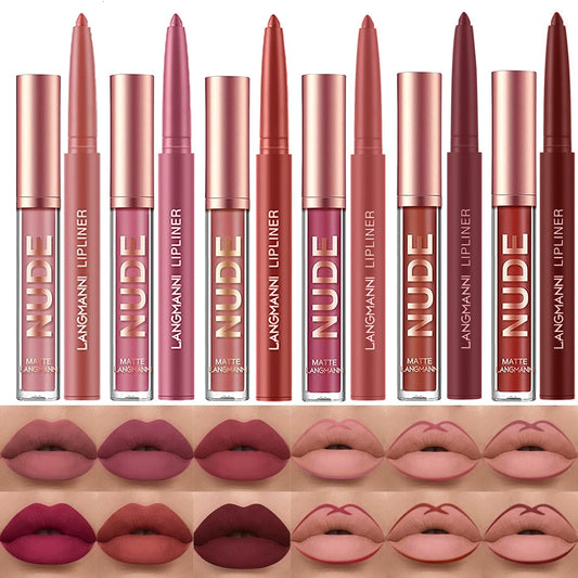 LANGMANNI_6_Matte_Lipstick_with_6_Lipliners_Durable_Makeup_Set,Long-Lasting_Non-Stick_Cup_Not_Fade_Waterproof_Pigmented_Velvet_Lipgloss_Kit_Beauty_Cosmetics_Makeup_Gift_for_Girls_(#A)_Flawless