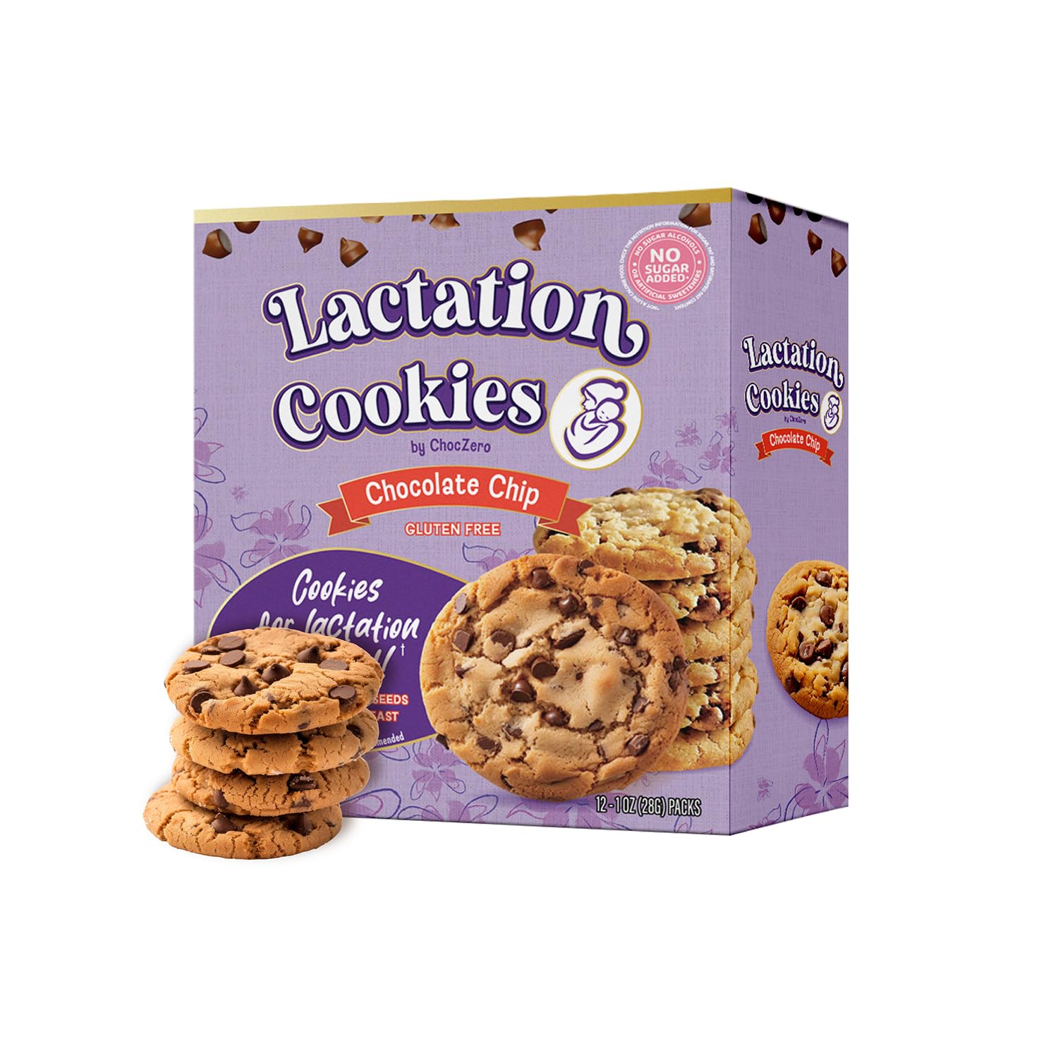 ChocZero_Lactation_Cookies,_Chocolate_Chip,_Gluten_Free,_No_Added_Sugar,_24_Low_Carb_Supplement_Support_for_Breastfeeding_(1_Box,_12oz)