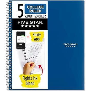 Five_Star_Spiral_Notebook_+_Study_App,_5_Subject,_College_Ruled_Paper,_Fights_Ink_Bleed,_Water_Resistant_Cover,_8-1/2"_x_11",_200_Sheets
