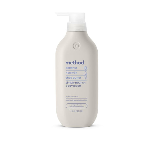 Method_Body_Lotion,_Simply_Nourish,_Coconut,_Rice_Milk_+_Shea_Butter_notes,_24_Hours_of_Moisture_14_oz
