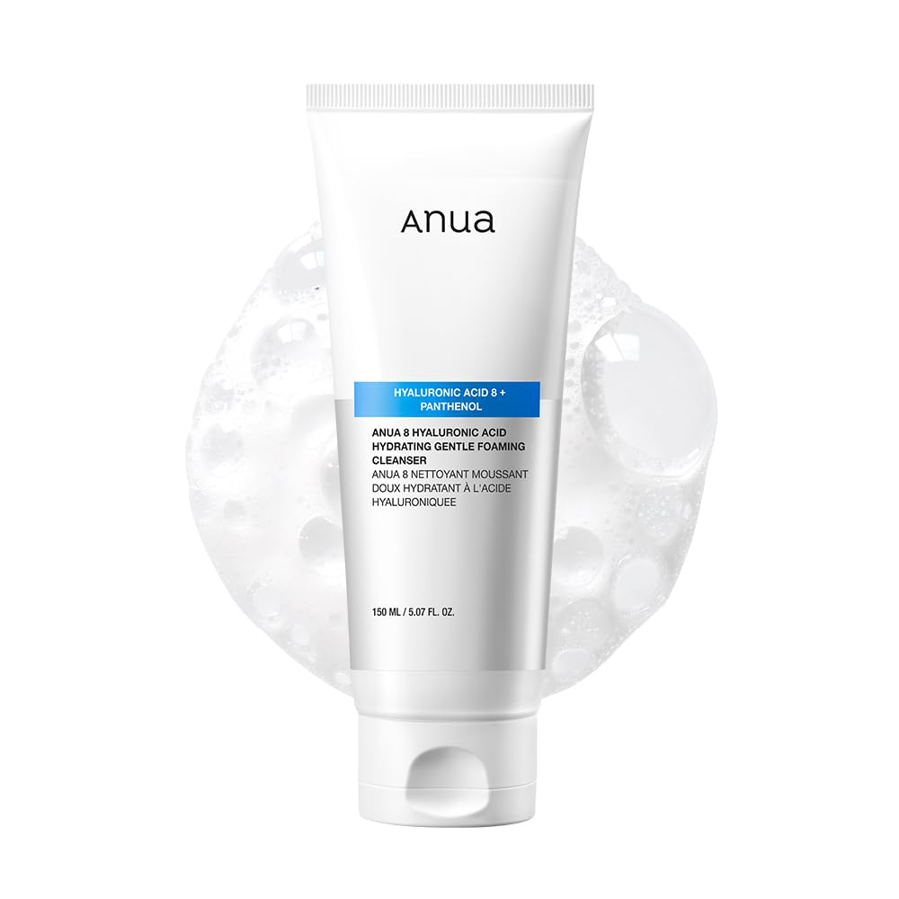 ANUA_Hydrating_Gentle_Foaming_Cleanser,_Daily_Face_Wash_for_Double_Cleansing,_Hyaluronic_Acid,_Zinc,_Panthenol,_for_Dry_&_Sensitive_Skin,_Sebum_Balance_Facial_Cleanser,_Korean_Skincare,_5.07_fl._oz