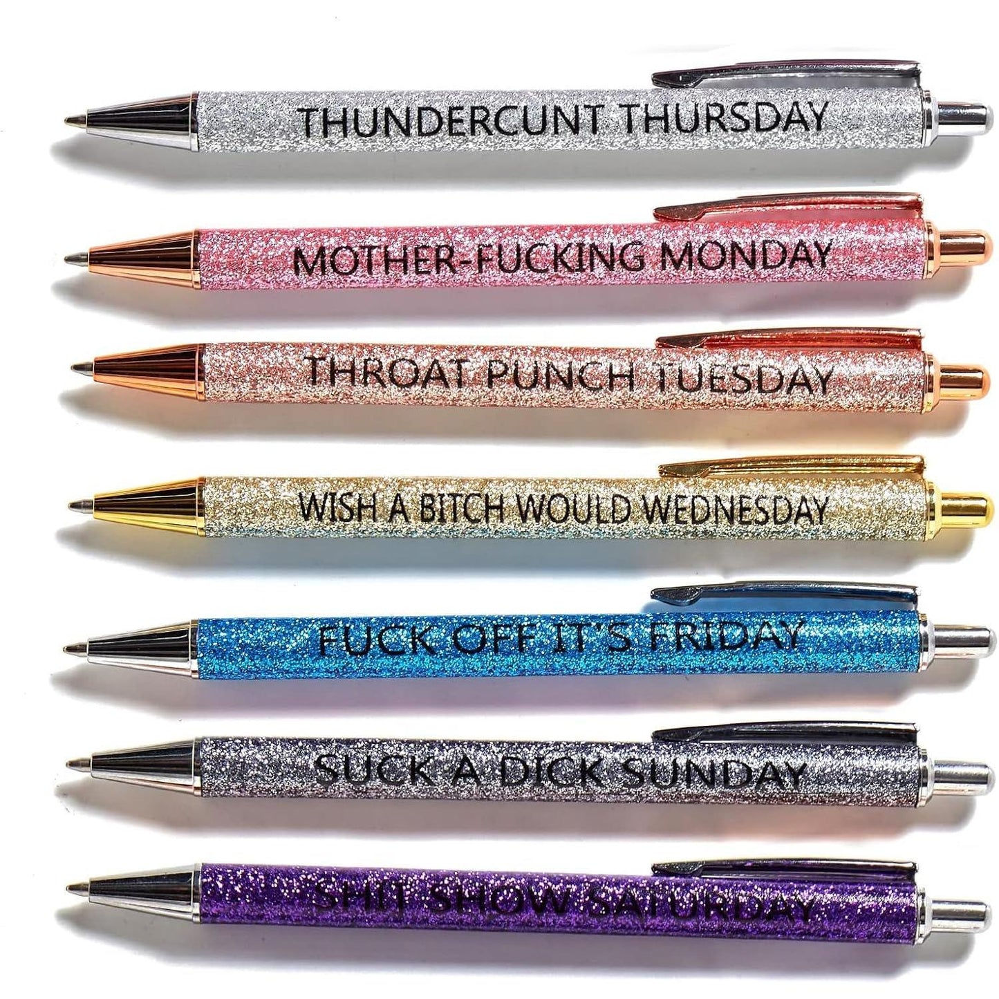 Seven_Days_of_The_Week_Pen_Describing_Mentality,Glitter_Ballpoint_Pens,Black_Ink_Medium_Point_1.0_mm_Gift_Pens,_Cute_Pens_Office_Supplies_for_Women