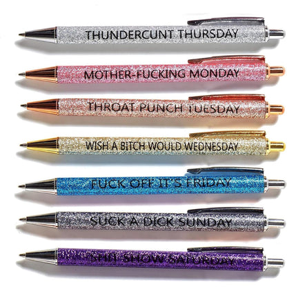 Seven_Days_of_The_Week_Pen_Describing_Mentality,Glitter_Ballpoint_Pens,Black_Ink_Medium_Point_1.0_mm_Gift_Pens,_Cute_Pens_Office_Supplies_for_Women