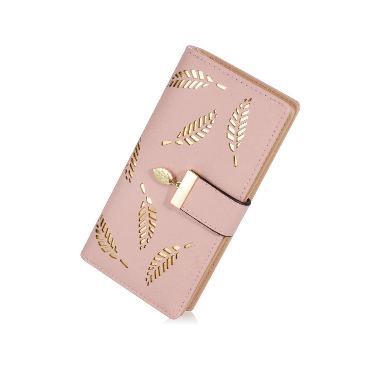 Women's_Long_Leaf_Bifold_Wallet_Leather_Card_Holder_Purse_Zipper_Buckle_Elegant_Clutch_Wallet_Handbag_for_Women_-_Pink_wallet_for