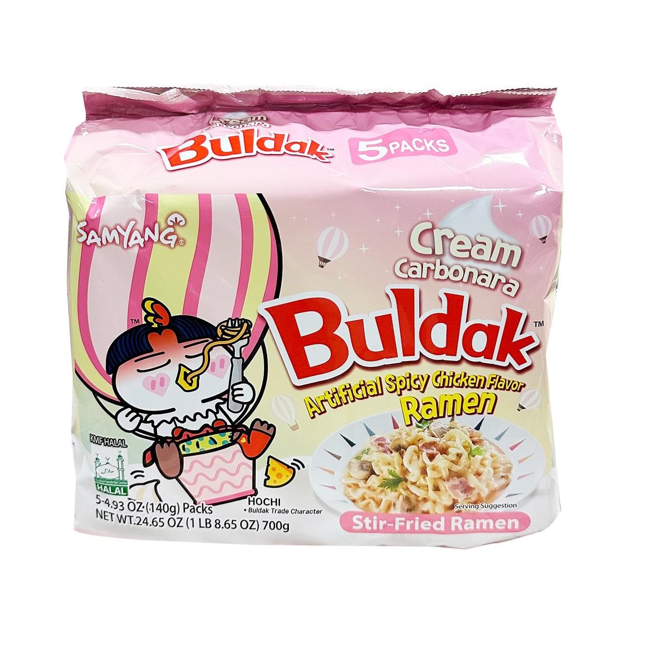 Samyang_Buldak_Spicy_Ramen,_Hot_Chicken_Ramen,_Korean_Stir-Fried_Instant_Noodle,_Carbonara,_1_Bag_with_5_Pack_Food_ramen_🍜_pink_buldakramen_korean_fire