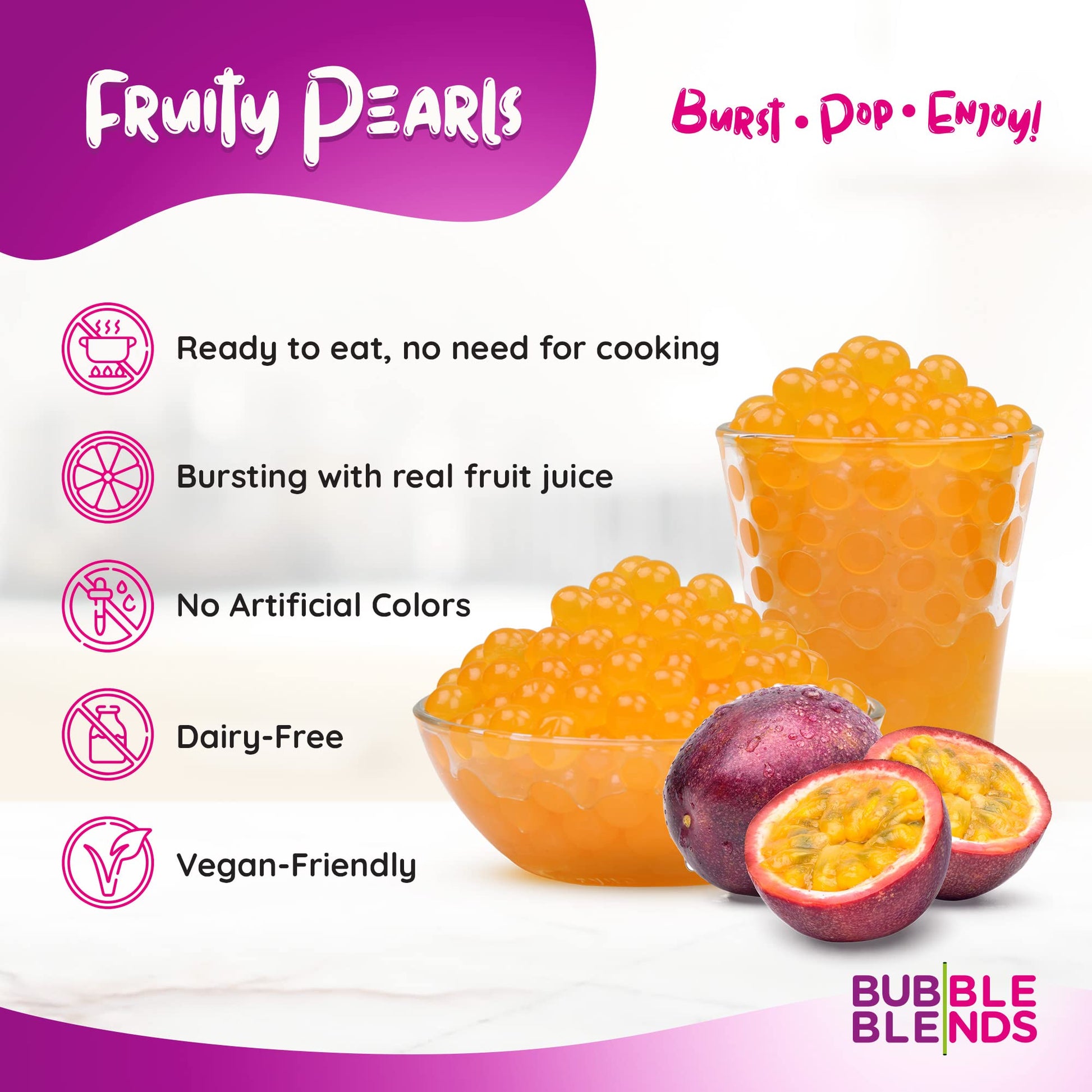 Bubble_Blends_Passion_Fruit_Popping_Boba_(1lb_/_16oz)_-_Popping_Pearls_Non-Dairy,_100%_Fat-Free_-_Real_Fruit_Juice_-_Bursting_Boba_Pearls_for_Bubble_Tea_and_Boba_Drink_(4.5_Servings)
