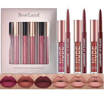 BestLand_12Pcs_Matte_Liquid_Lipstick_+_Lip_Liner_Pens_Set_-_One_Step_Lips_Makeup_Kits_Pigment_Velvety_Nude_Lip_Stain_Waterproof_Long_Wear_Lip_Gloss_Make_up_Gift_Set,_Cosmetic_Glossy_Cosmetic_Glossy_Lip_Care_Long_Lasting