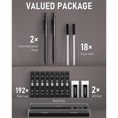 Four_Candies_Metal_Mechanical_Pencils_0.5mm,_2PCS_Mechanical_Pencils_0.5_with_Dual_Spring,_8_Tubes_HB_Lead_Refills,_2PCS_4B_Erasers_and_18PCS_Eraser_Refills,_Mechanical_Pencil_Set_for_Writing_Drawing