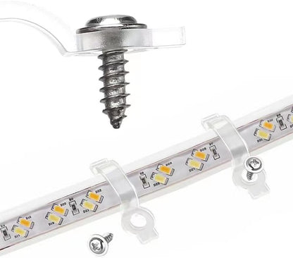 100_Pack_Strip_Light_Mounting_Bracket,Transparent_Fixing_Clips_for_10mm_Wide_IP65_Waterproof_5050_LED_Strip_Light,One_Side_Fixing,100_Screws_Included