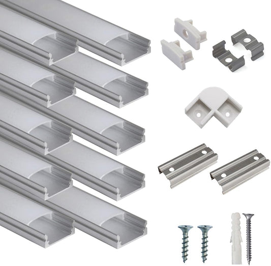 hunhun_10-Pack_3.3ft/1Meter_U_Shape_LED_Aluminum_Channel_System_with_Milky_Cover,_End_Caps_and_Mounting_Clips,_Aluminum_Profile_for_LED_Strip_Light_Installations,_Very_Easy_Installation
