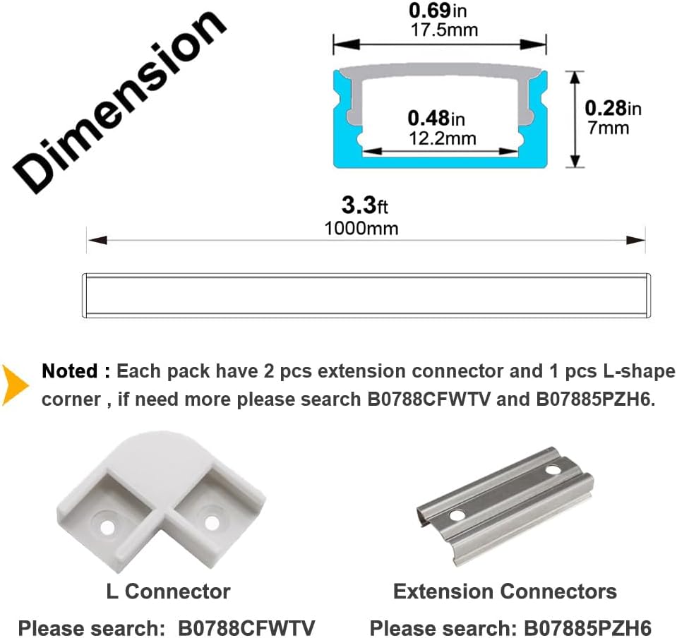 hunhun_10-Pack_3.3ft/1Meter_U_Shape_LED_Aluminum_Channel_System_with_Milky_Cover,_End_Caps_and_Mounting_Clips,_Aluminum_Profile_for_LED_Strip_Light_Installations,_Very_Easy_Installation