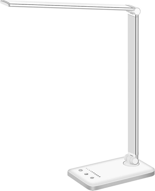 White_crown_LED_Desk_Lamp_Dimmable_Table_Lamp_Reading_Lamp_with_USB_Charging_Port,_5_Lighting_Modes,_Sensitive_Control,_30/60_Minutes_Timer_(White,_First-Generation)