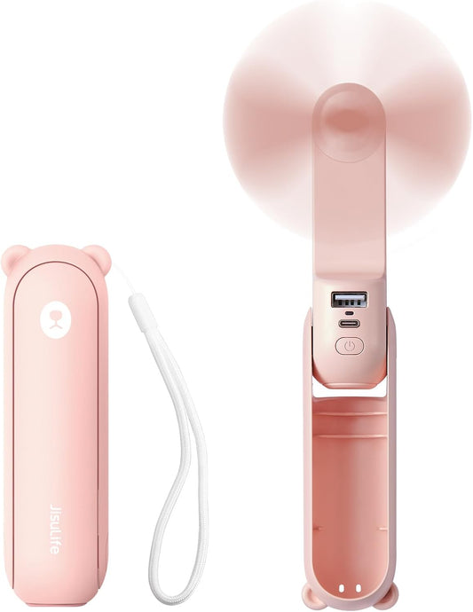 JISULIFE_3_IN_1_Handheld_Mini_Fan_-_Portable_Fan_&_Power_Bank_&_Flashlight,_19H_Max_Cooling,_USB_Rechargeable,_Pocket-Sized_for_Travel,_Cruise,_Concerts,_Makeup,_2026_Summer_Gifts_for_Women(Pink)