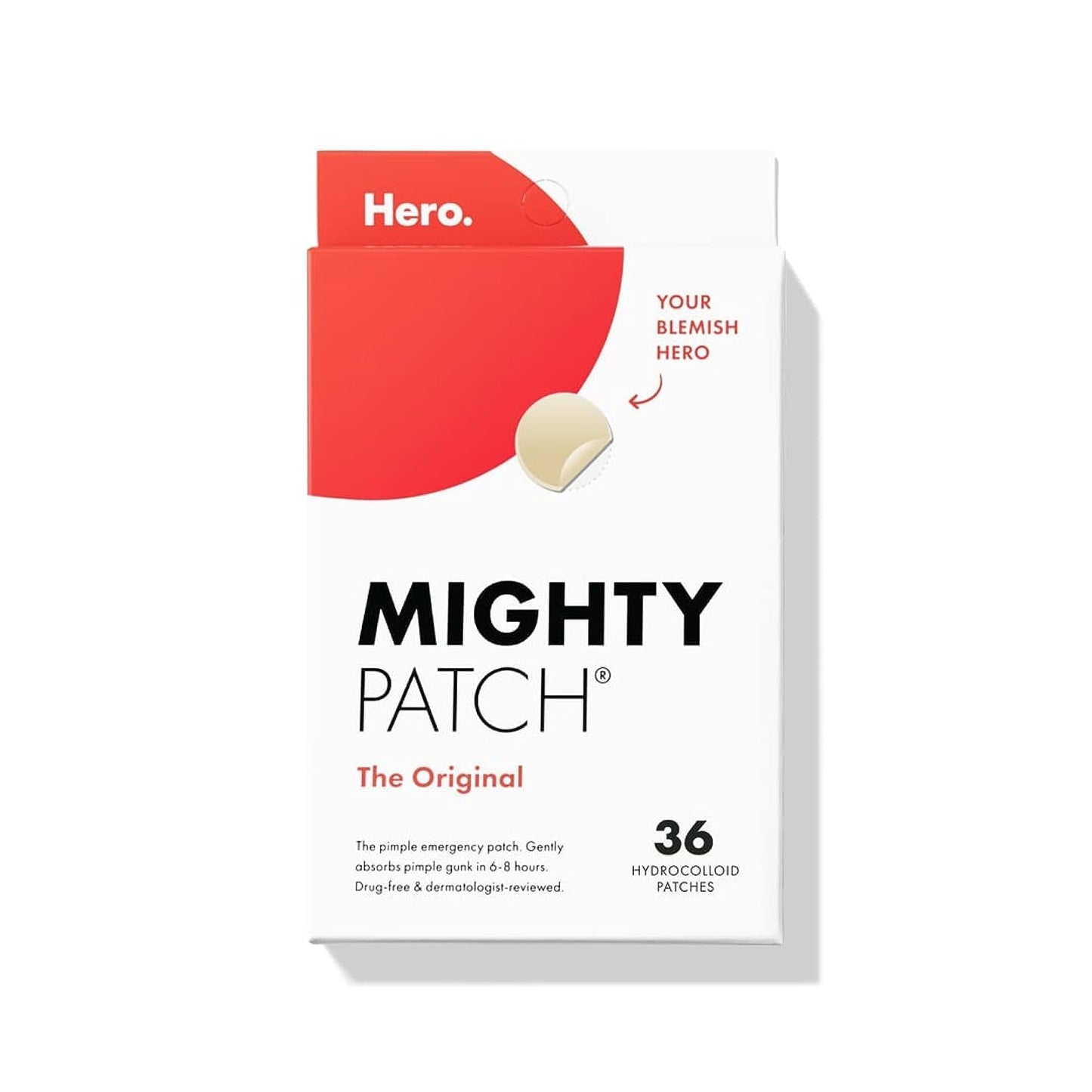 Mighty Patch Original Patch from Hero Cosmetics - #1 Hydrocolloid Acne Pimple Patches for Face, Shrinking Zits &amp;amp; Whiteheads in 1 Use, Nighttime Spot Pimple Stickers for Face, 36 Count