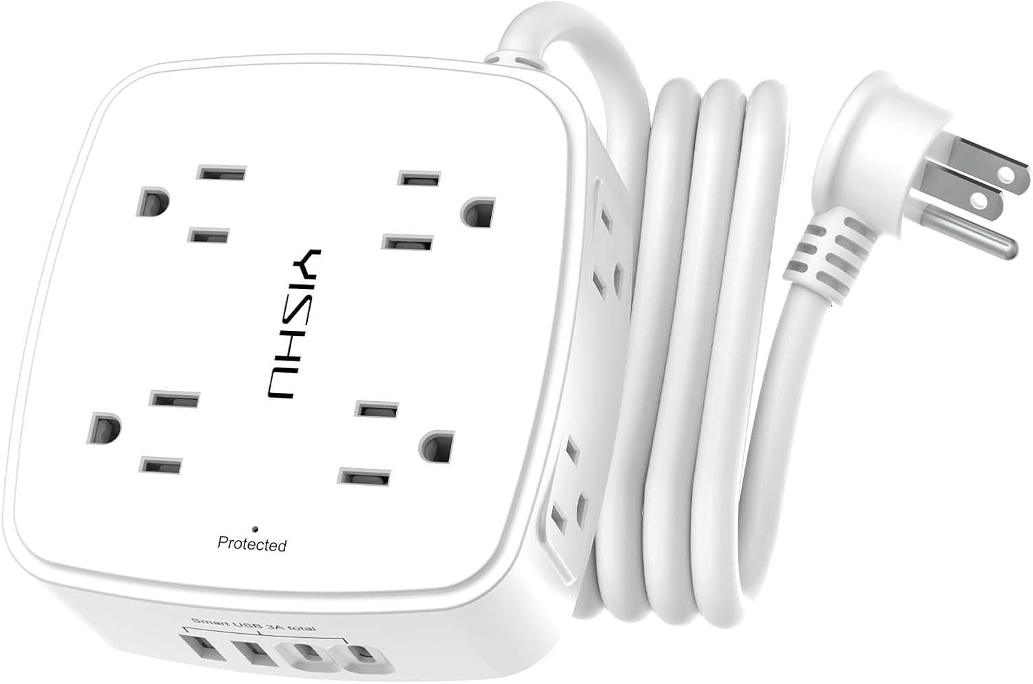6_Ft_Surge_Protector_Power_Strip_-_8_Widely_Outlets_with_4_USB_Ports,_3_Side_Outlet_Extender_with_6_Feet_Extension_Cord,_Flat_Plug,_Wall_Mount,_Desk_USB_Charging_Station,_ETL,White