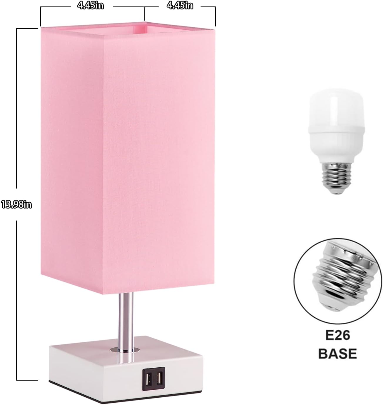 Ambimall_Touch_Control_Table_Lamp_with_2_USB_Charging_Ports,_3_Way_Touch_Lamps_Beside_Desk,_Nightstand_Lamp_for_Bedrooms_Living_Room,_Pink_Shade_with_White_Base,_LED_Bulb_Included(Pink)