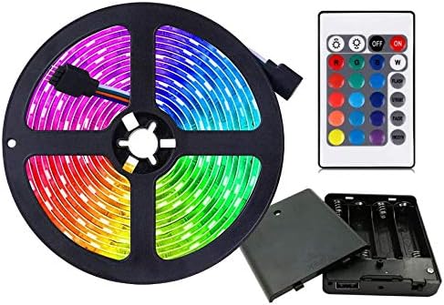 Battery Powered Led Strip Lights, Flexible Color Changing RGB LED Light Strip,5050 3M/9.8FT 90 LEDs 5V Battery-Powered with Controller