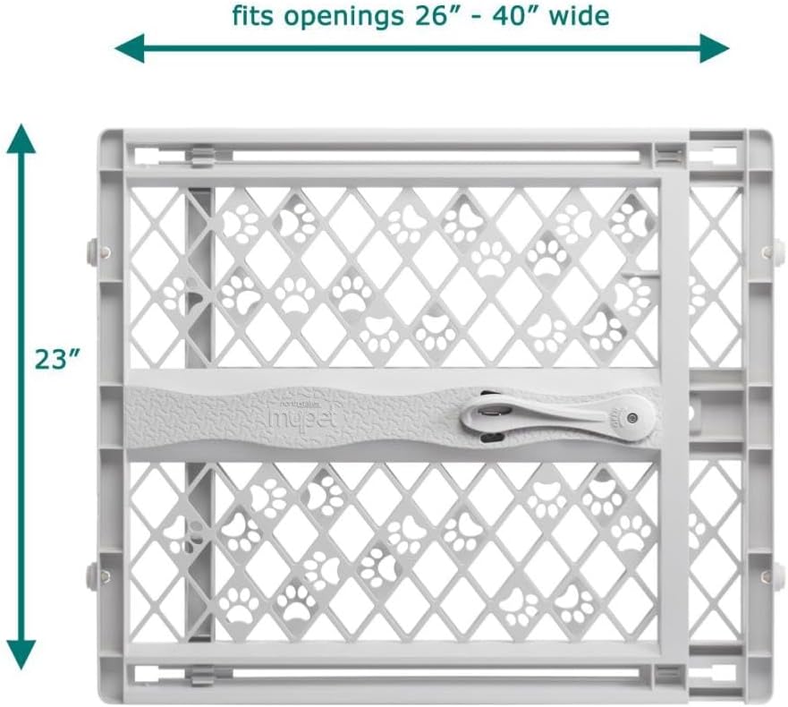 MYPET_North_States_Paws_Portable_Pet_Gate:_26-40"_Wide._Pressure_Mount._No_Tools_Needed._Made_in_USA._Dog_Gate_23"_Tall,_Expandable,_Durable_Dog_Gates_for_Doorways,_Light_Gray