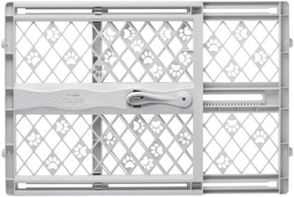 MYPET_North_States_Paws_Portable_Pet_Gate:_26-40"_Wide._Pressure_Mount._No_Tools_Needed._Made_in_USA._Dog_Gate_23"_Tall,_Expandable,_Durable_Dog_Gates_for_Doorways,_Light_Gray