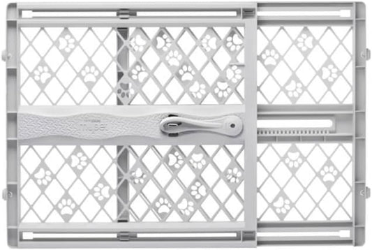 MYPET_North_States_Paws_Portable_Pet_Gate:_26-40"_Wide._Pressure_Mount._No_Tools_Needed._Made_in_USA._Dog_Gate_23"_Tall,_Expandable,_Durable_Dog_Gates_for_Doorways,_Light_Gray