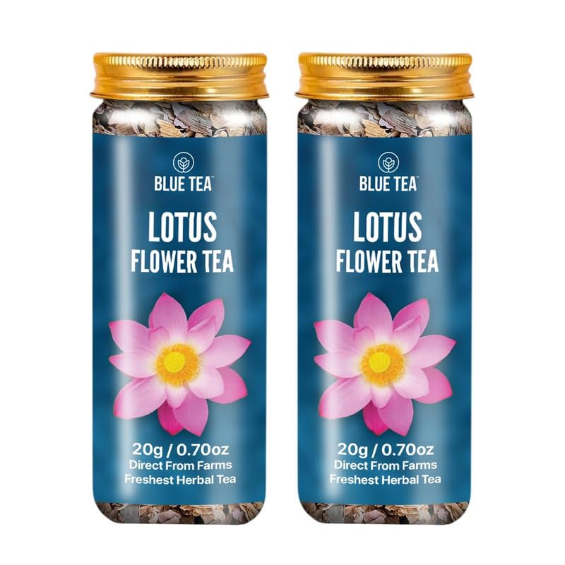 BLUE TEA - Pink Lotus Flower Tea - 1.40 Oz - 20 Cups | SUPER ANTIOXIDANT | Refreshing - Herbal Tea - Caffeine Free - Flower Based - Detox - Non Bitter - Non-GMO | Pet Jar Packaging