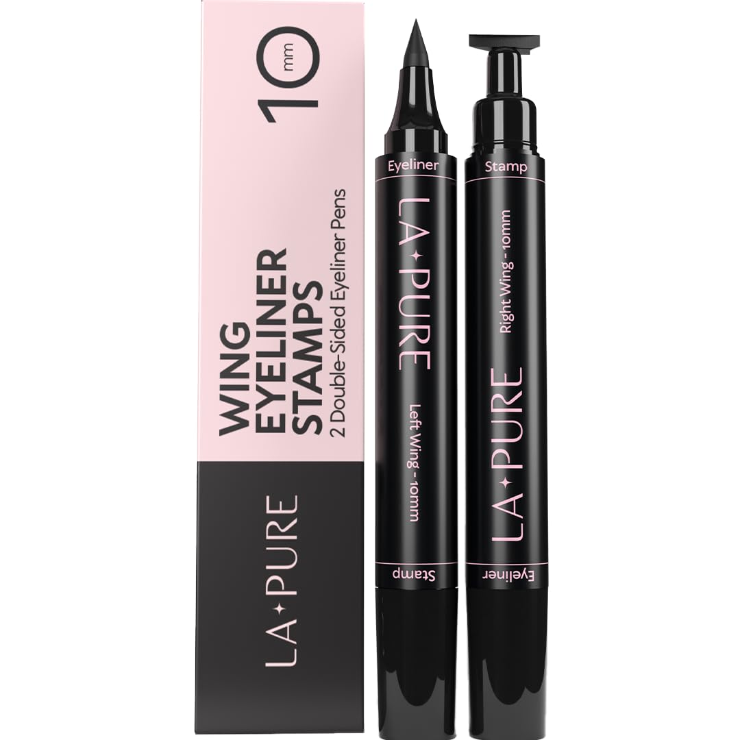 LA PURE Waterproof Liquid Eyeliner Stamp Winged Eyeliner Tool 2x Cat Eye - Winged &amp;amp; Fine Tipped Pen Eyeliner Stencil Smudge Proof Black Eye Liner Tiktok Trend Items Wing Stamp - Black 10mm