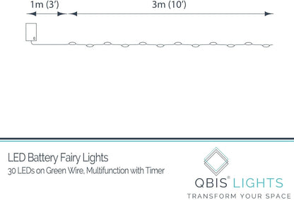 QBIS_Outdoor_Christmas_Lights_-_Fairy_Lights_Battery_Operated_with_Small_Warm_White_LEDs,_Green_Wire,_Multifunction,_6hr_Timer,_Indoor/Outdoor_Battery_Operated_String_for_Wreath,_Garland_or_Tree